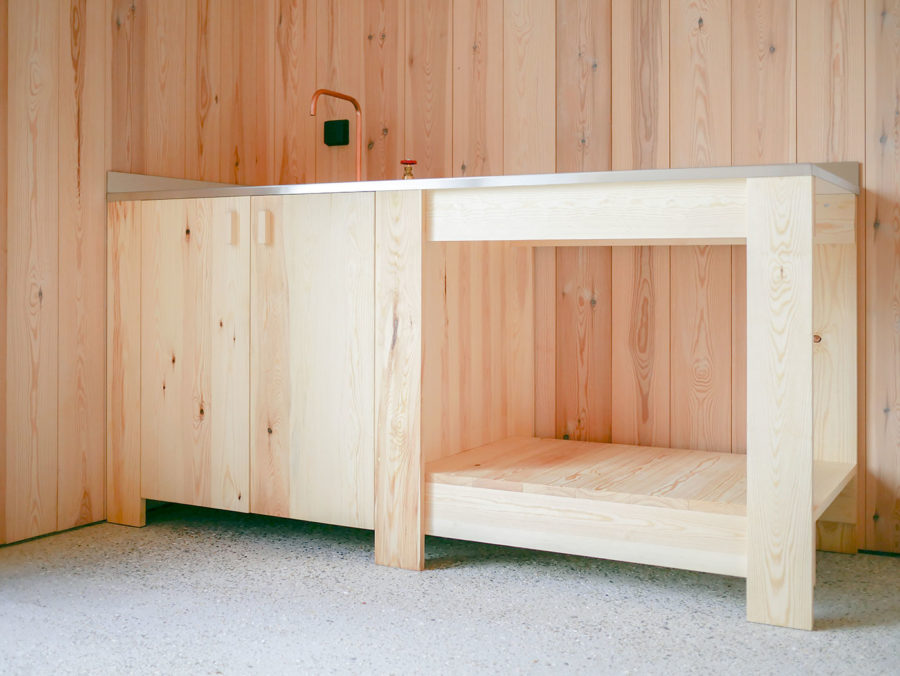 plan de travail, évier, inox, sapin rouge