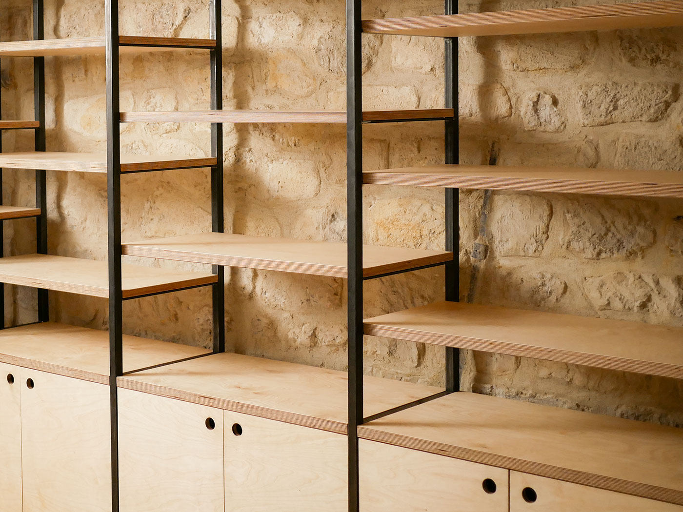 étagère acier et multiplex bouleau