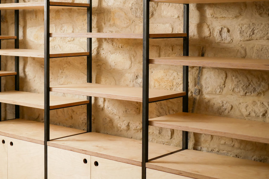 étagère acier et multiplex bouleau